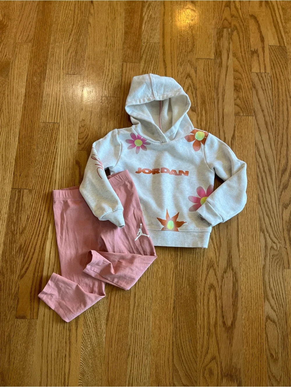 Air Jordan 2-Piece Set w/ Flower Hoodie and Matching Pink Leggings Size 3T